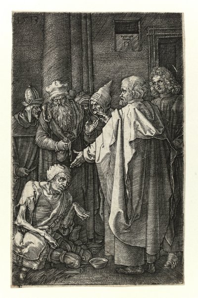 San Pedro y San Juan curan a los lisiados en la puerta del templo de Albrecht Dürer