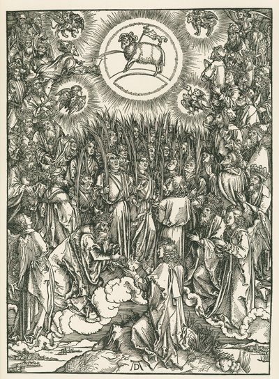 La Adoración del Cordero y el Himno de los Elegidos. El Apocalipsis de San Juan, c.1496-97 (xilografía) de Albrecht Dürer or Duerer