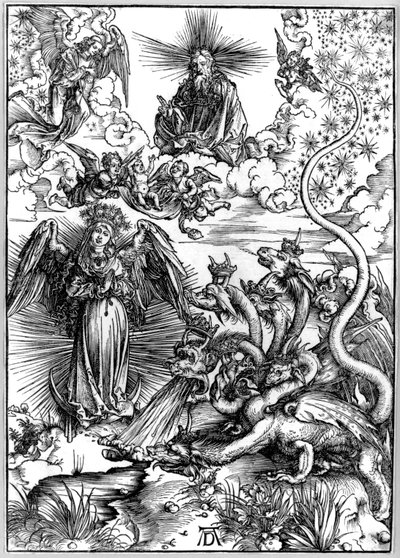 La mujer apocalíptica o La mujer vestida del sol y el dragón de siete cabezas, del Apocalipsis o la Revelación de San Juan de Albrecht Dürer