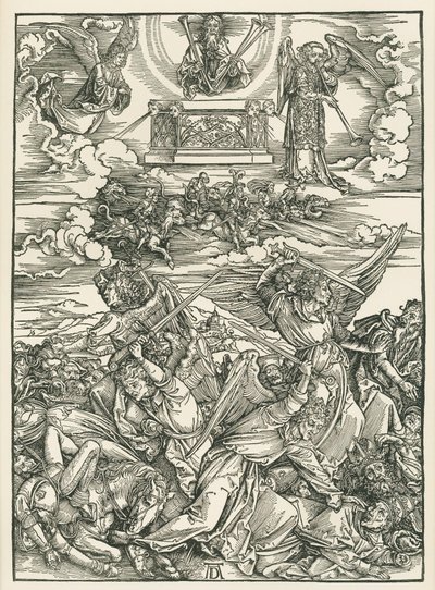 La batalla de los ángeles. El Apocalipsis de San Juan, c.1496-98 (xilografía) de Albrecht Dürer or Duerer