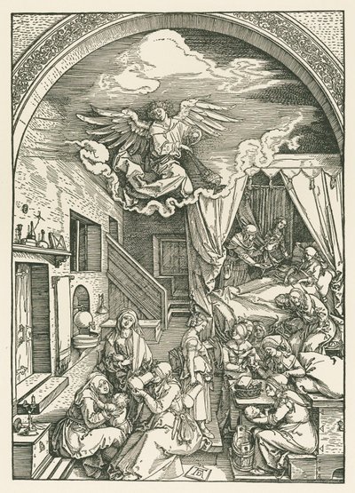 El nacimiento de la Virgen, c.1503 (xilografía) de Albrecht Dürer or Duerer