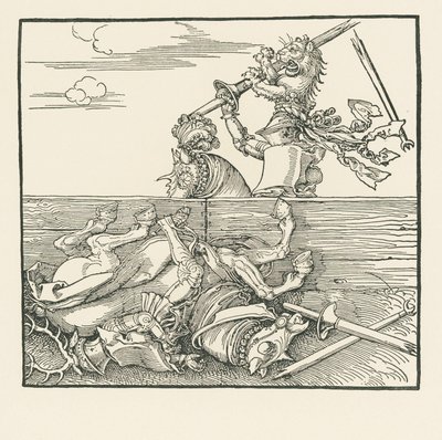 El Torneo Extranjero. Maximiliano ha levantado de la silla a su oponente Jacop de Heri, c.1517-18 (xilografía) de Albrecht Dürer or Duerer