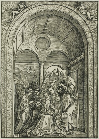 La Sagrada Familia con dos ángeles en una sala abovedada de Albrecht Dürer or Duerer