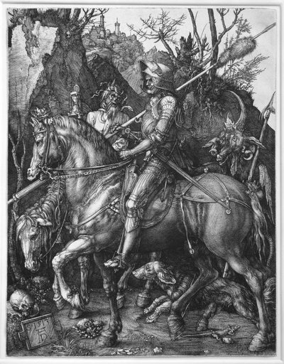 El caballero, la muerte y el diablo. Grabado de Albrecht Dürer (1471-1528) 1513. 0,25x0,19 m París, Museo del Louvre de Albrecht Dürer