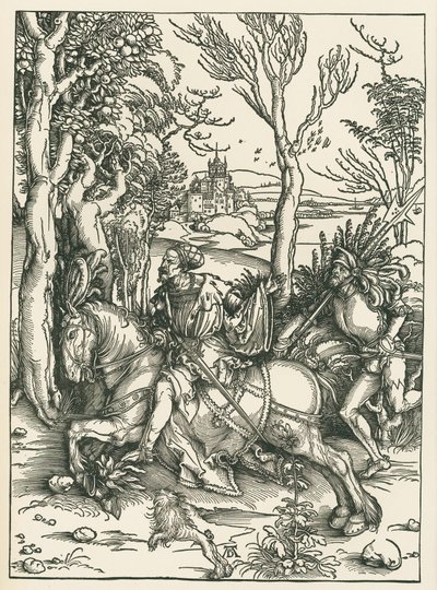 El caballero y el Landsknecht, c.1496 (xilografía) de Albrecht Dürer or Duerer