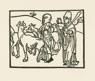 El sacerdote con sus vestiduras expulsa el ganado y delante de él va la sierva, c.1489-90 (xilografía) de Albrecht Dürer or Duerer