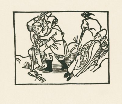 El Sacerdote yace en el prado, un cuervo grazna sobre una piedra hueca, c.1489-90 (xilografía) de Albrecht Dürer or Duerer