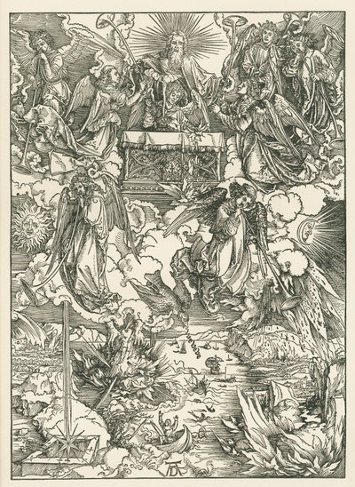 Las Siete Trompetas son entregadas a los Ángeles. El Apocalipsis de San Juan, c.1496-97 (xilografía) de Albrecht Dürer or Duerer