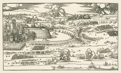 El asedio de una fortaleza. Bloque izquierdo de Albrecht Dürer or Duerer