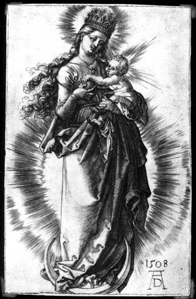 La Virgen y el Niño en una Media Luna con una Corona Estrellada de Albrecht Dürer