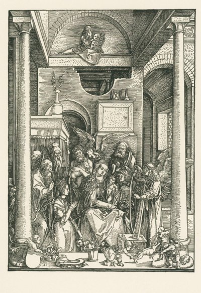 La Virgen adorada por ángeles y santos, c.1502 (xilografía) de Albrecht Dürer or Duerer