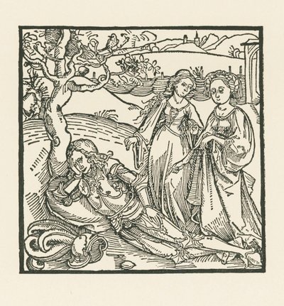 Al caballero en meditación se le unen sus dos hijas de Albrecht Dürer or Duerer