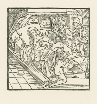 La noble dama de compañía que alimentaba tan bien a sus perros, pero dejaba que los pobres pasaran hambre, después de su muerte es lamida por los perros hasta que se vuelve negra como el carbón de Albrecht Dürer or Duerer