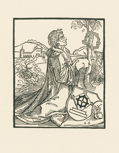 El poeta Sebastian Brant arrodillado de Albrecht Dürer or Duerer