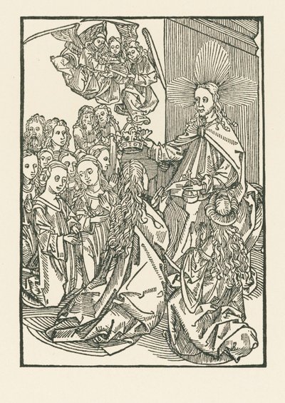 La recompensa de los elegidos, representada por la coronación de María rodeada de los Santos de Albrecht Dürer or Duerer