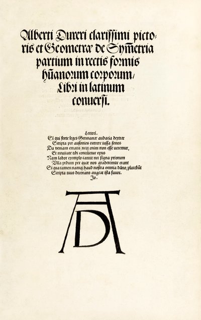Página de título con el monograma de xilografía de Durero de 