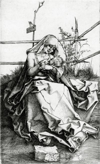 Virgen y Niño sentados en un banco de hierba de Albrecht Dürer