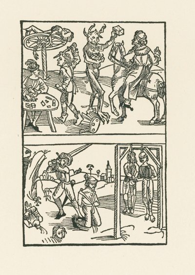 Grabado en madera de " Wie der Würffel auff ist Kumen ". de Albrecht Dürer or Duerer