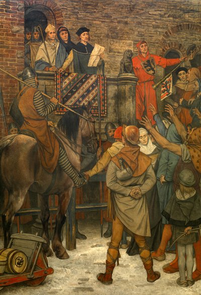 Decoración del Ayuntamiento de Brujas, c.1895-1900 (mural) de Albrecht de Vriendt