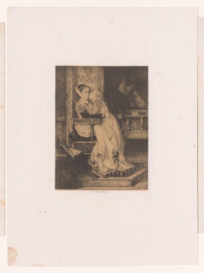 Chica besa la mejilla de una chica sentada en una silla alta de Albrecht de Vriendt