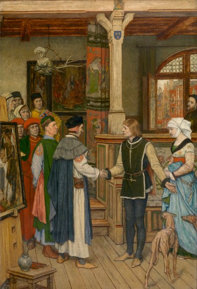 Los magistrados visitan el taller de Jan van Eyck (óleo sobre lienzo) de Albrecht de Vriendt