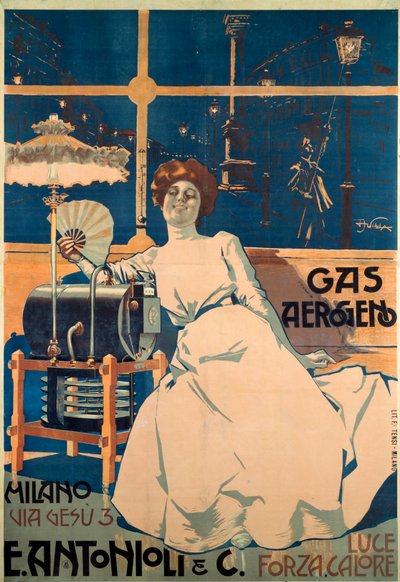 Cartel publicitario para el Gas de Antonioli de Aleardo Villa