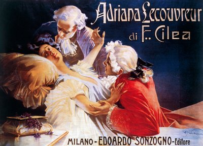 Cartel de la ópera Adriana Lecouvreur, de Francesco Cilea (1866-1950) de Aleardo Villa
