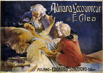 Cartel de la ópera Adriana Lecouvreur, de Francesco Cilea (1866-1950) de Aleardo Villa