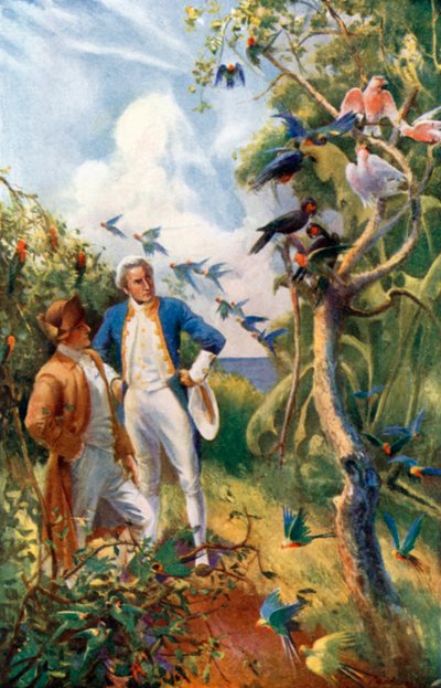 Captain Cook at Botany Bay (litografía en color) de Alec Ball