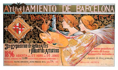 Cartel de la tercera "Exposición de Bellas Artes e industrias artísticas" de Barcelona en 1896 - Litografía de Alexandre de Riquer i Ynglada (1856-1920) de Alejandro de Riquer