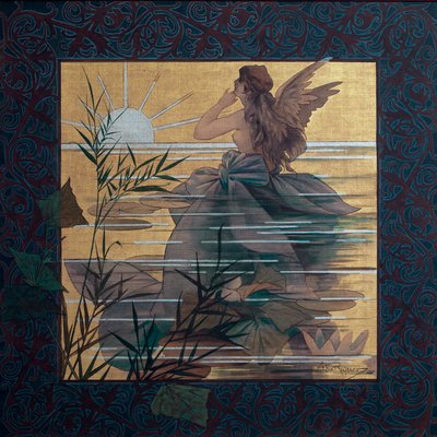 Composición con una ninfa alada al amanecer - Pintura de Alexandre de Riquer i Ynglada (1856-1920) de Alejandro de Riquer