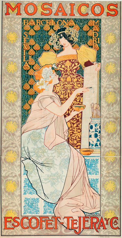 Publicite pour le carrelage de la marca ""Escofet,Tejera y Cía"" - Lithographie de Alexandre de Riquer e Ynglada (1856-1920) de Alejandro de Riquer