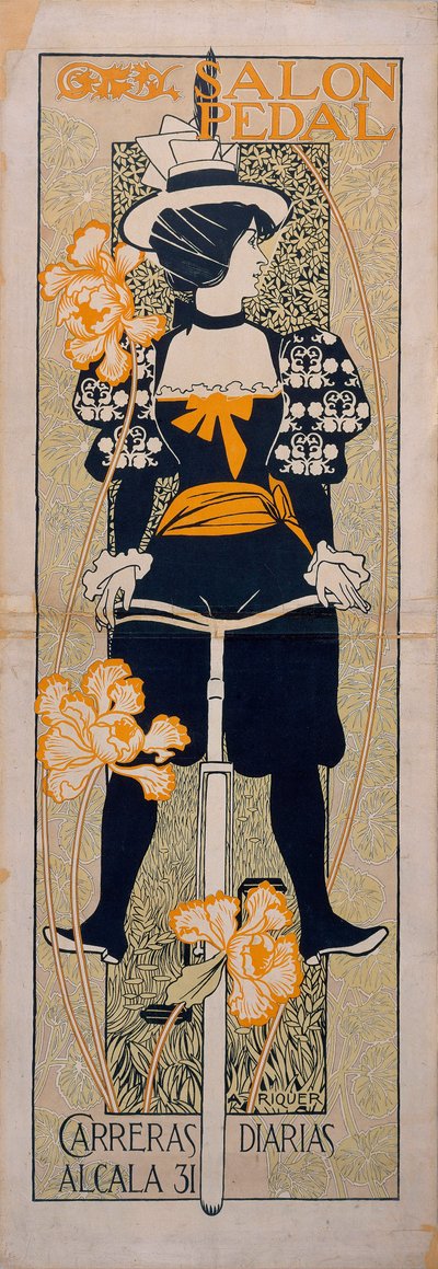 Anuncio ""Salon Pedal"" para una pista ciclista en Málaga (España) - Litografía de Alexandre de Riquer i Ynglada (1856-1920) de Alejandro de Riquer