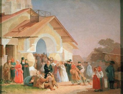 Saliendo de una iglesia en Pskov de Aleksandr Ivanovich Morozov