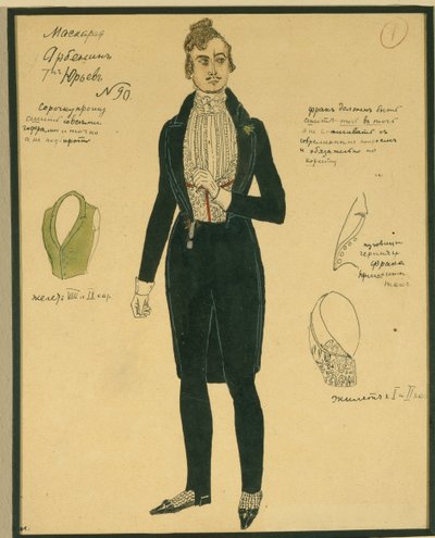 Arbenin. Diseño de vestuario para la obra El Mascarada de M. Lermontov, 1917 de Aleksandr Jakovlevic Golovin