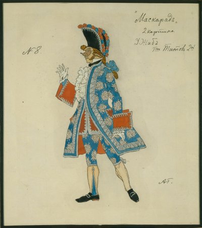 Diseño de vestuario para la obra La Mascarada de M. Lermontov, 1917 de Aleksandr Jakovlevic Golovin