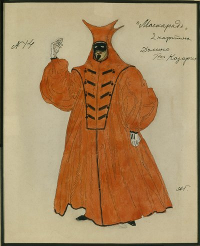 Diseño de vestuario para la obra El Baile de Máscaras de M. Lermontov, 1917 de Aleksandr Jakovlevic Golovin