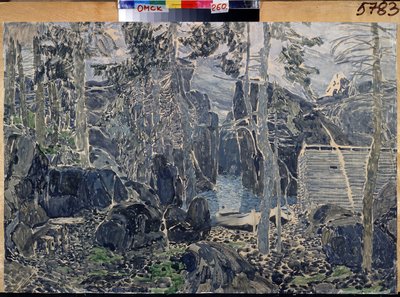 Decor pour la piece de theatre Petit Eyolf de Henrik (Henri) Johan Ibsen (1828-1906) (1828-1906) (Escenografía para la obra de teatro Little Eyolf de H.Ibsen). Obra de Alexander Yakovlevich Golovin (Alexandre Golovine) (1863-1930), acuarela sobre cartón de Aleksandr Jakovlevic Golovin