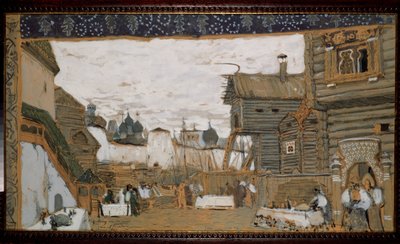 Escenografía preparatoria para la ópera La doncella de Pskov de N.Rimsky Korsakov (Rimsky-Korsakov) (1844-1908). ). Vista de un lugar de anime infantil de Aleksandr Jakovlevic Golovin