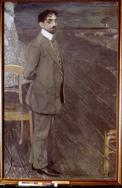 Retrato del poeta Mikhail Kuzmin (1875-1936) (Retrato del poeta M. Kuzmin). Obra de Alexander Yakovlevich Golovin (1863-1930), témpera y pastel sobre lienzo de Aleksandr Jakovlevic Golovin