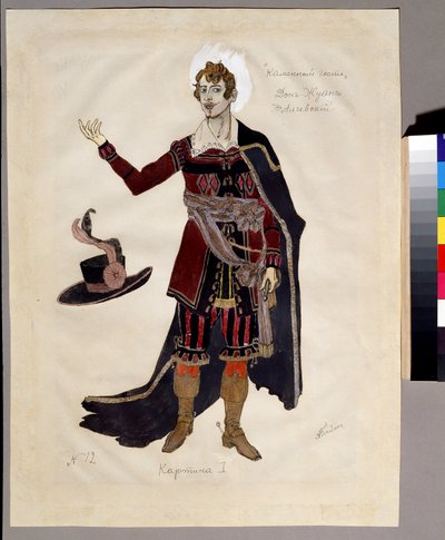 Diseño de vestuario para la ópera ""Le guest de pierre"" de Alexandre Dargomyjski (1813-1869) (Diseño de vestuario para la ópera The Stone Guest de A.Dargomyzhsky). Obra de Alexander Yakovlevich Golovin (Alexander Golovin) (1863-1930); Acuarela, gouache y  de Aleksandr Jakovlevic Golovin