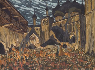 Diseño de escenario para la ópera La Doncella de Pskov de N. Rimsky-Korsakov de Aleksandr Jakovlevic Golovin