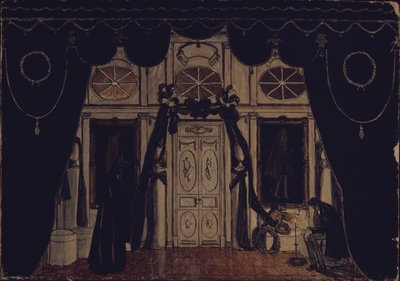 Diseño de escenario para la obra de teatro El Mascarada de M. Lermontov de Aleksandr Jakovlevic Golovin