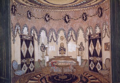 Diseño de escenario para la obra de teatro Dos hermanos de M. Lermontov, 1915 de Aleksandr Jakovlevic Golovin