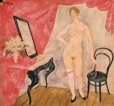 Mujer con espejo. Pintura de Alexander Vasilyevich Shevchenko (1883-1948), óleo sobre lienzo de Aleksandr Vasilievich Shevchenko