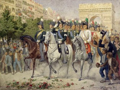 Fuerzas rusas y aliadas marchando hacia París, 1880 de Aleksei Danilovich Kivshenko
