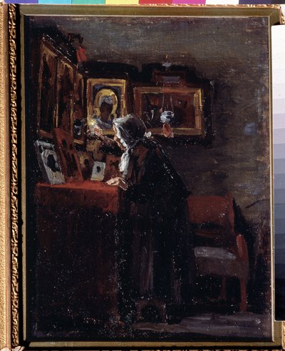 Avant une fete religieuse (Antes de una fiesta religiosa) - Peinture de Aleksei Fyodorovich Afanasyev (Alexis Afanassiev) (1850-1920) - Huile sur toile, 41 x 31,5 cm de Aleksei Fyodorovich Afanasyev