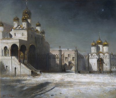 La Plaza de la Catedral en el Kremlin de Moscú de noche de Alexei Kondratjewitsch Sawrassow