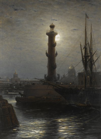 La columna rostral cerca de la Bolsa de Valores en San Petersburgo, 1878 de Aleksei Petrovich Bogolyubov