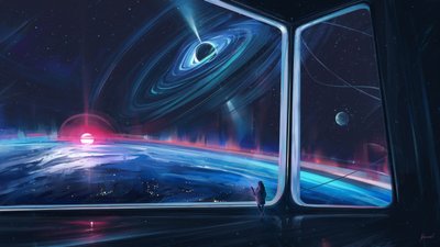 Vista del planeta desde un agujero negro de Alena Aenami